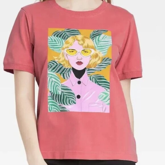 Women's Bijou Karman Sunglasses Short Sleeve Graphic T-Shirt - Coral SIZE MEDIUM - Picture 1 of 9